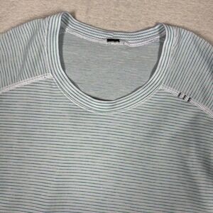 Lululemon Metal Vent Tech‎ Stripe Tee Men's Size L Blue Green Seamless Raglan